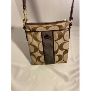 Coach Signature File Bag Khaki Mahogany Brown Crossbody Handbag F17490